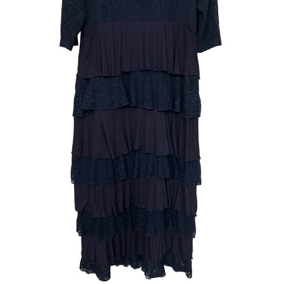 Dainty Jewels Navy Blue Modest Lace Tiered Ruffle Maxi Dress 3X Cottagecore - Picture 8 of 13